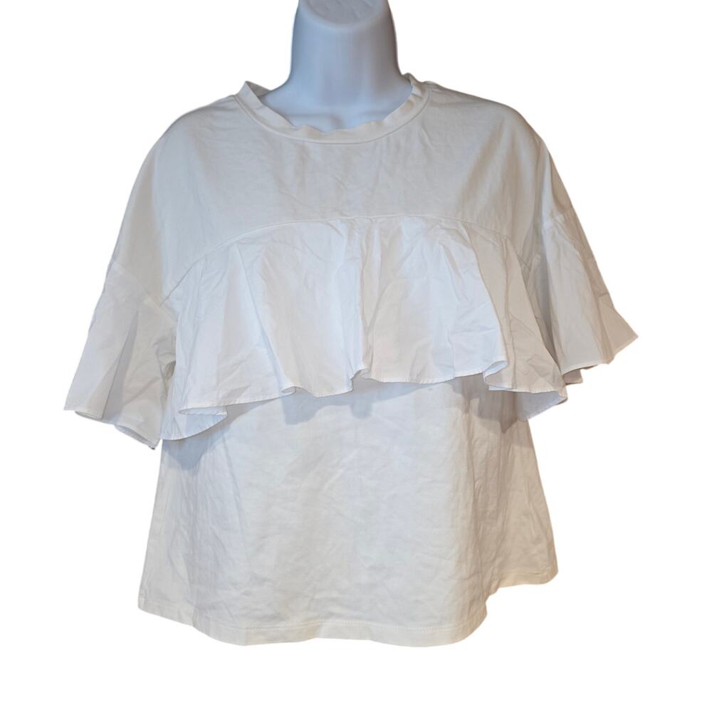 Storia white‎ ruffle overlay top with ruffle bell sleeve sz M